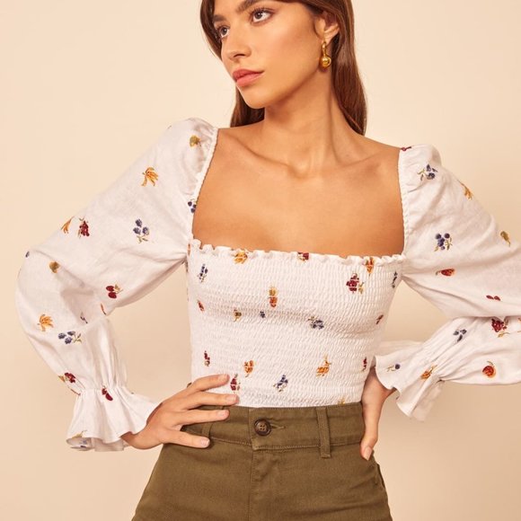 Reformation Tops - Reformation White Floral Blouse
